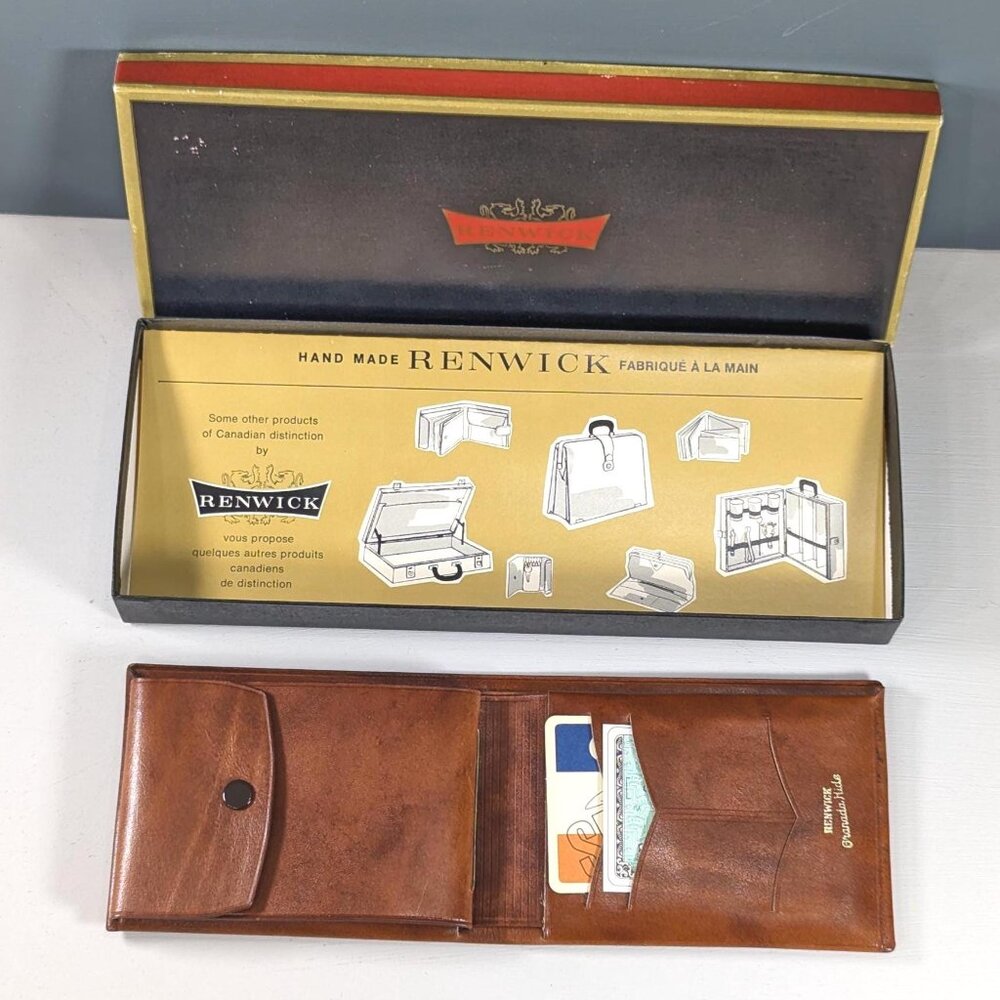 New Old Stock RENWICK brown leather bifold wallet, Granada Hide leather wallet